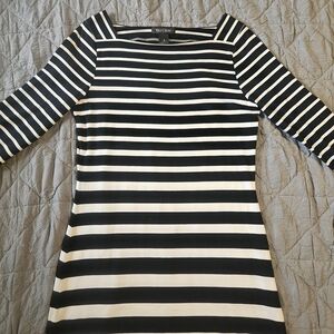White House Black Market Black and White Sheath Dress with Square Neck